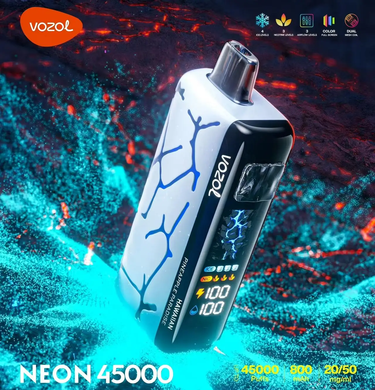 Vozol NEON 45000 Disposable Vape Adjustable Ice