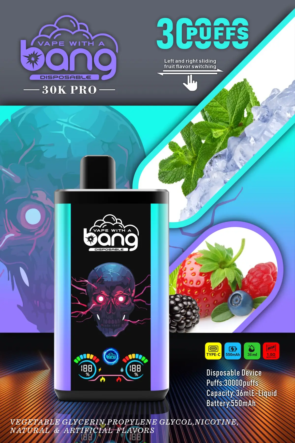 bang king Puff 30k pro vape box with Type-C charging