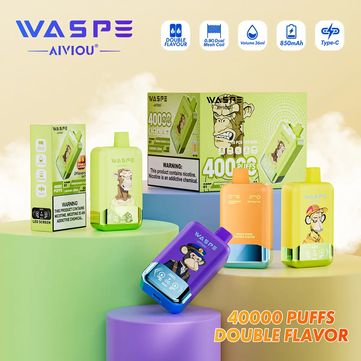 WASPE 40K vape rechargeable LED display