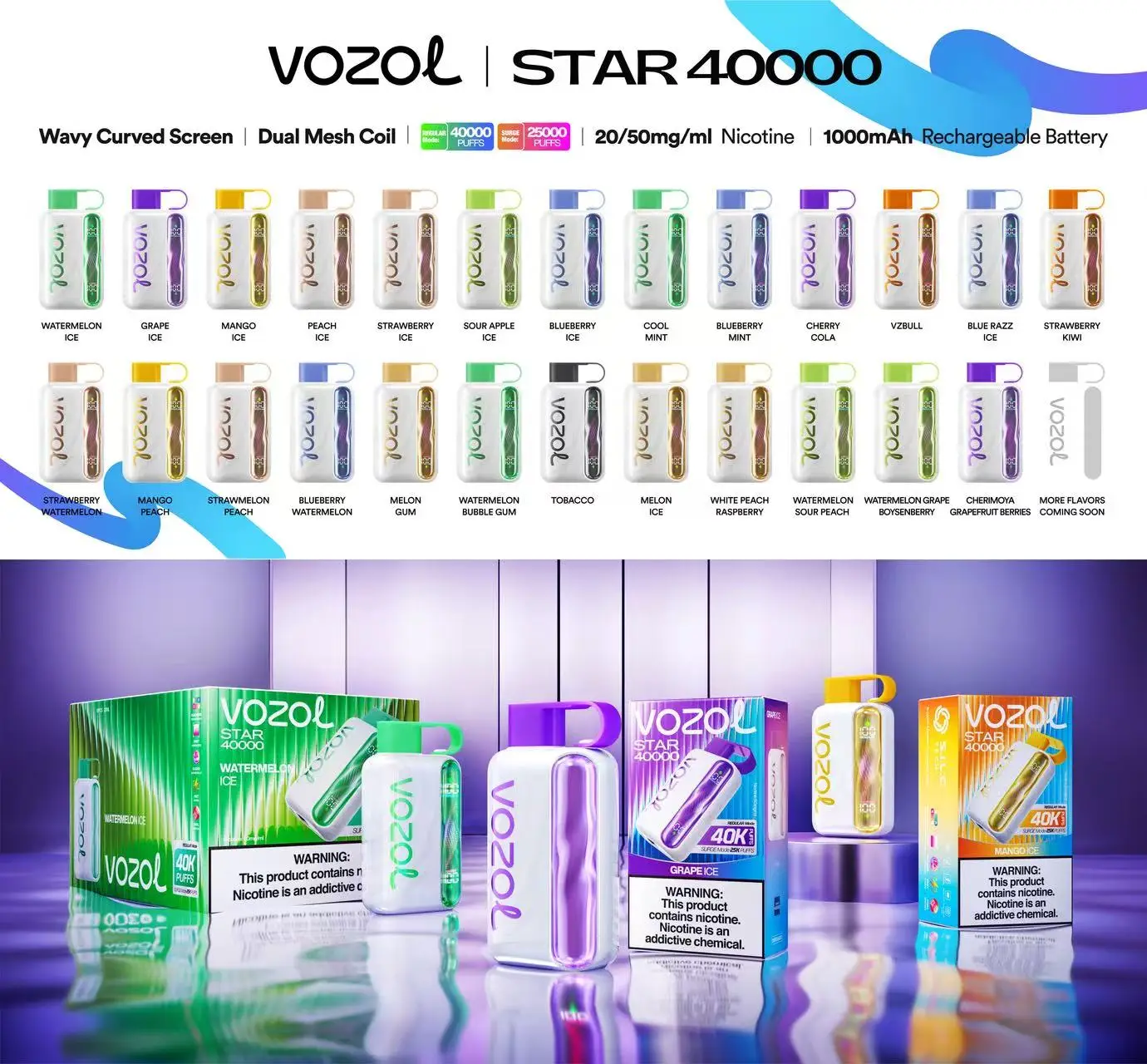 23 Flavors of Vozol Star 40K Disposable Vape Collection