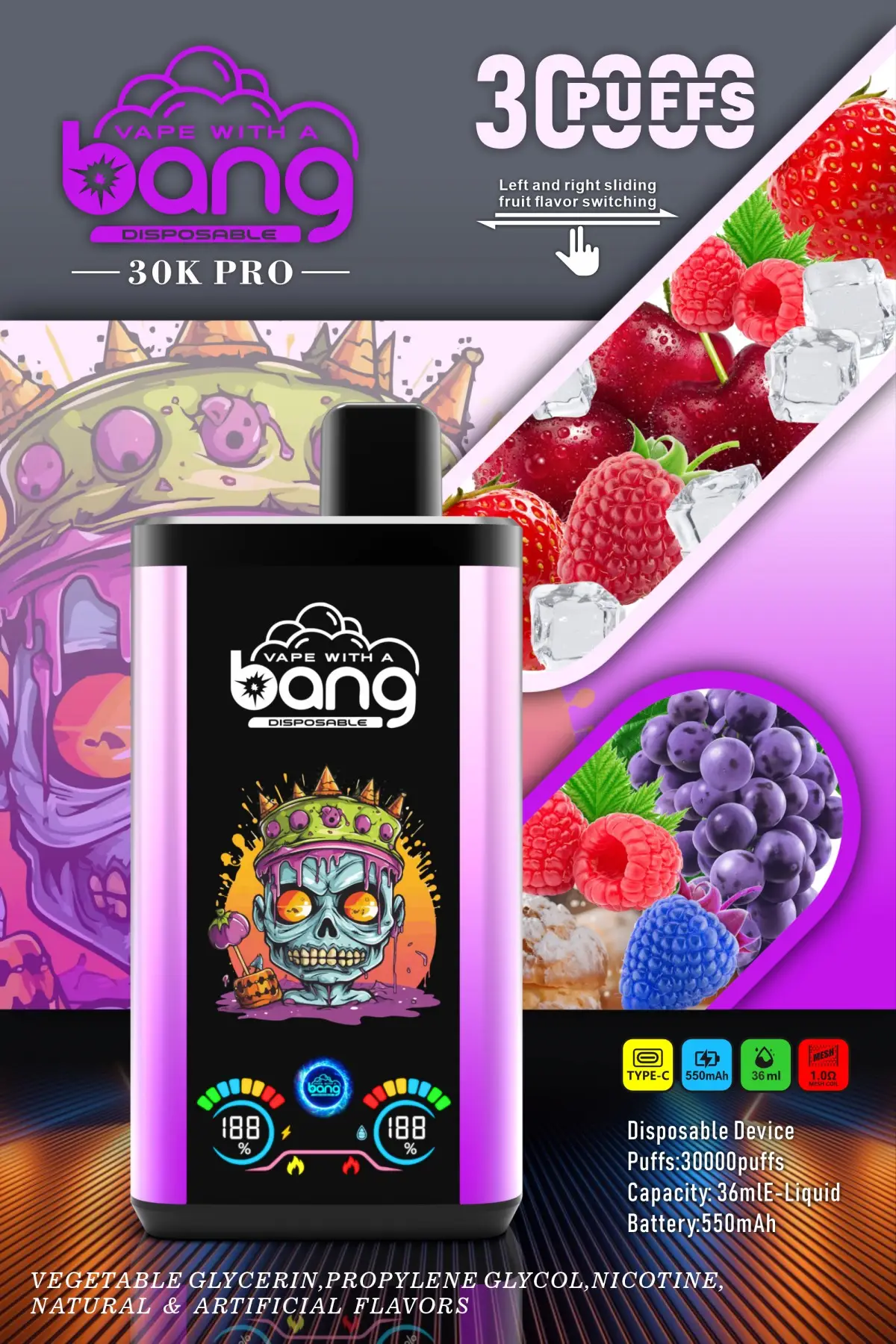 bang king 30000 puff vape with smart display and adjustable airflow
