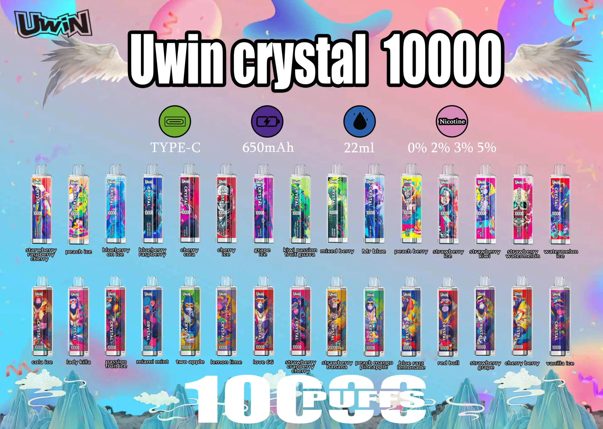 Uwin Crystal 10K vape pen in Blueberry Raspberry flavor