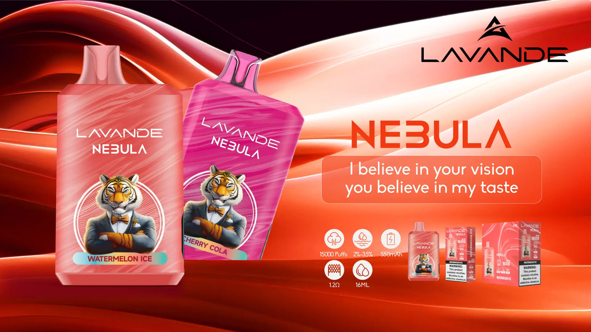 LED screen display of Lavande NEBULA 15000 disposable e-cigarette