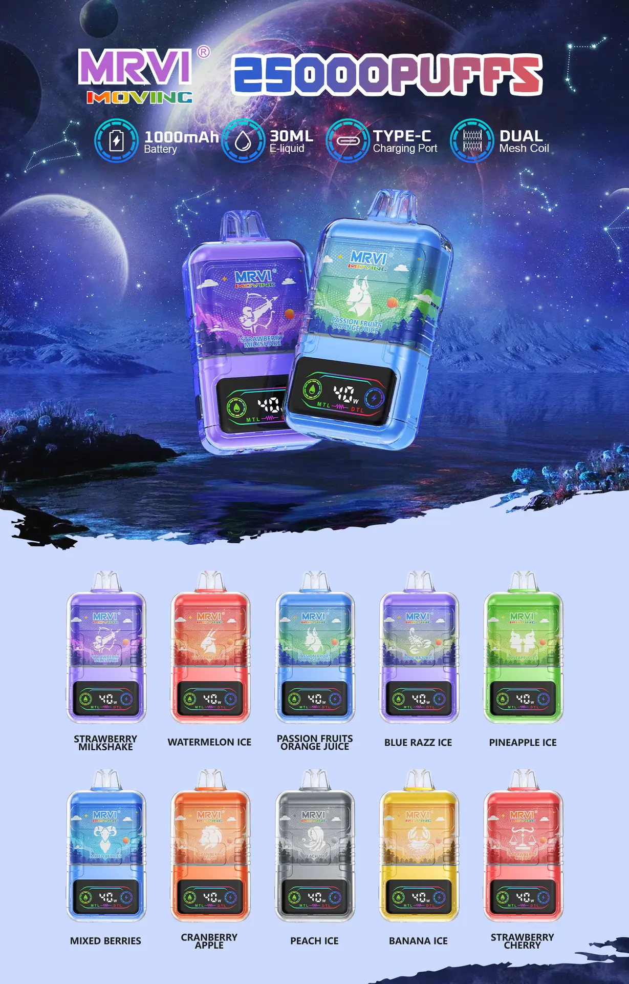 MRVI 25K disposable vape crystal screen display