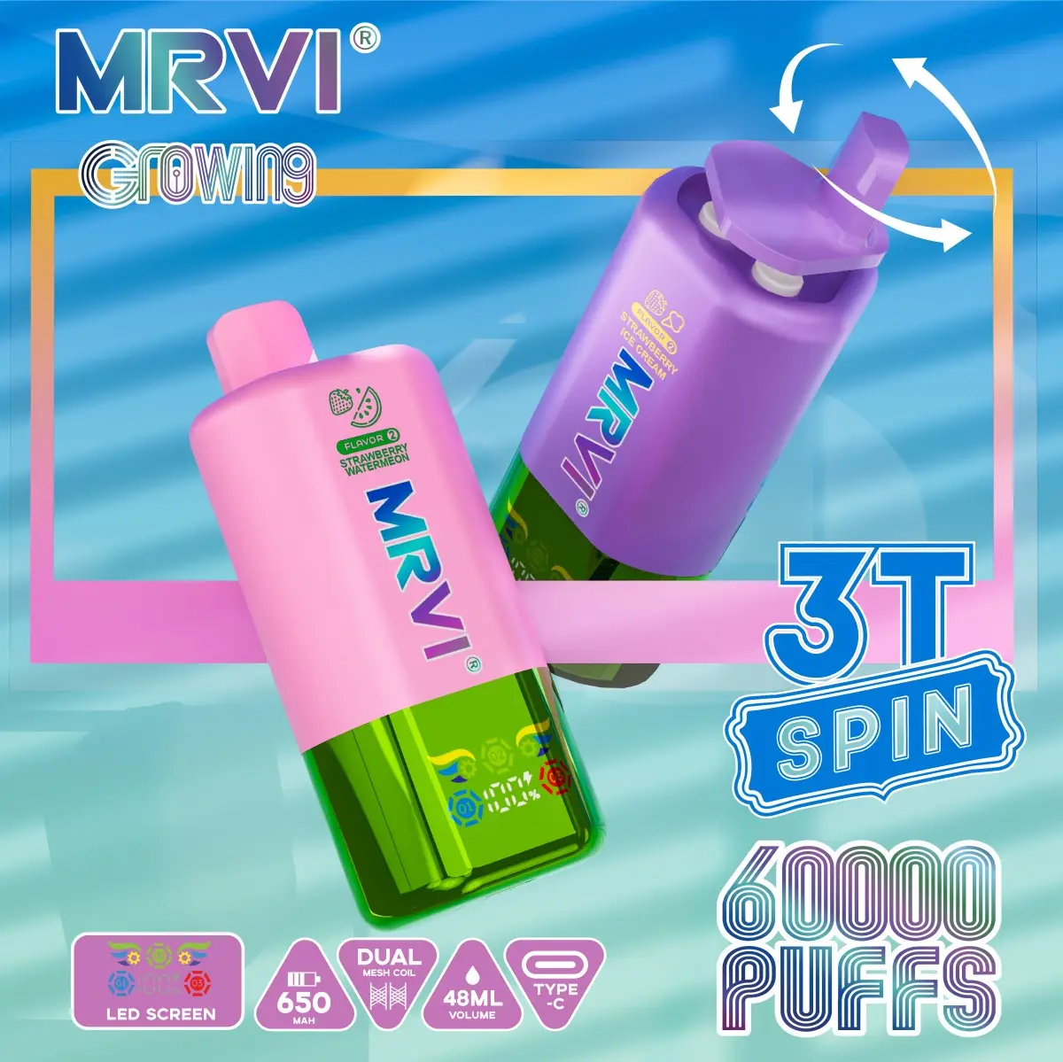 MRVI 60K dual mesh coil disposable vape full screen display