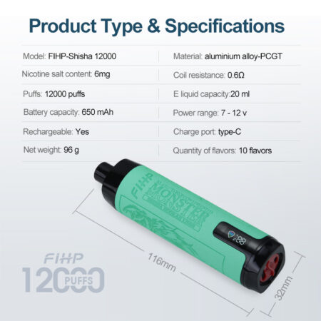FIHP 12000 Shisha Monster Vape Box with 22ml E-liquid